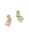 Zoë Chicco 14k Yellow Gold Graduated Curved Diamond & Cultured Freshwater Pearl Stud Earrings In White/gold
