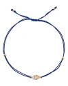 Zoë Chicco 14k Yellow Gold Midi Bitty Diamond Evil Eye Navy Cord Bracelet In Gold/blue