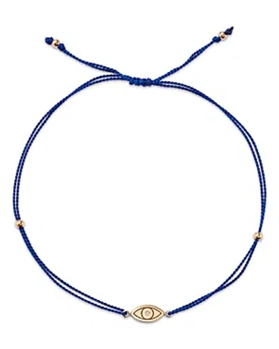 Zoë Chicco 14k Yellow Gold Midi Bitty Diamond Evil Eye Navy Cord Bracelet In Blue