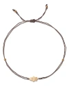 ZOË CHICCO 14K YELLOW GOLD MIDI BITTY DIAMOND HAMSA GRAY SILK CORD BRACELET