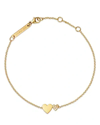 Zoë Chicco 14k Yellow Gold Midi Bitty Symbols Diamond Double Heart Chain Bracelet