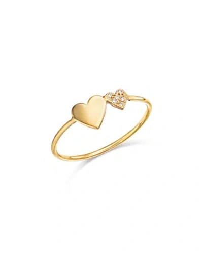 Zoë Chicco 14k Yellow Gold Midi Bitty Symbols Diamond Double Heart Ring
