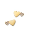 ZOË CHICCO 14K YELLOW GOLD MIDI BITTY SYMBOLS DIAMOND DOUBLE HEART STUD EARRINGS