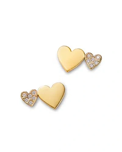 Zoë Chicco 14k Yellow Gold Midi Bitty Symbols Diamond Double Heart Stud Earrings