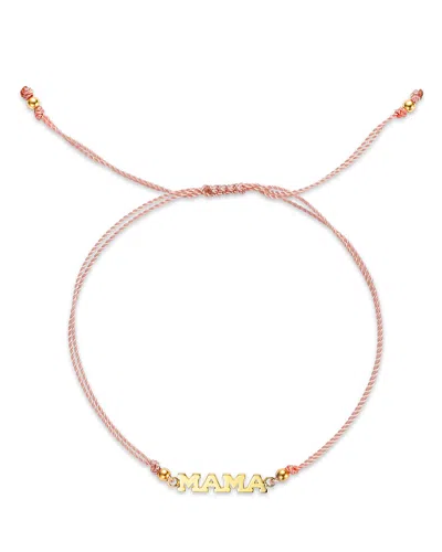 ZOË CHICCO 14K YELLOW GOLD MIDI BITTY SYMBOLS MAMA PINK CORD BOLO BRACELET