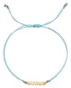 Zoë Chicco 14k Yellow Gold Midi Bitty Symbols Mama Turquoise Cord Bolo Bracelet In Turquoise/gold