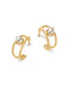 Zoë Chicco 14k Yellow Gold Nested Prong Cultured Freshwater Pearl Double Wire Hoop Earrings In White/gold