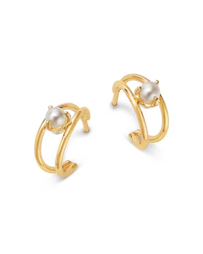 Zoë Chicco 14k Yellow Gold Nested Prong Cultured Freshwater Pearl Double Wire Hoop Earrings In White/gold