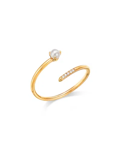 Zoë Chicco 14k Yellow Gold Pearl & Pave Diamond Bypass Ring