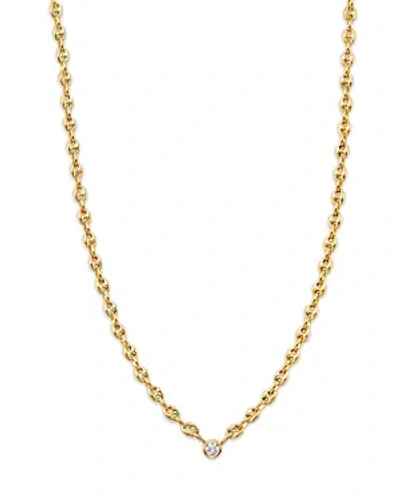 Zoë Chicco 14k Yellow Gold Prong Diamonds Diamond Solitaire Mariner Link Chain Necklace, 14-16
