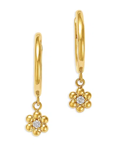 Zoë Chicco 14k Yellow Gold Prong Diamonds Flower Dangle Huggie Hoop Earrings