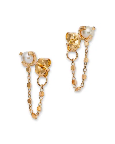 Zoë Chicco 14k Yellow Gold Square Bead Chain Cultured Freshwater Pearl Earrings In White/gold