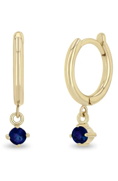 Zoë Chicco Blue Sapphire Drop Huggie Hoop Earrings In Yellow Gold