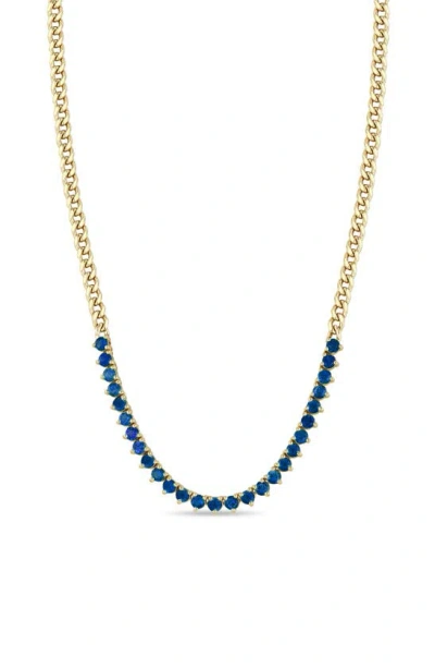 Zoë Chicco Blue Sapphire Frontal Necklace In Yellow Gold