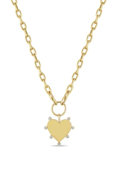 Zoë Chicco Women's Prong Diamonds 14k Yellow Gold & 0.14 Tcw Diamond Medium Heart Pendant Necklace