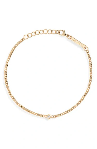 Zoë Chicco 14k Yellow Gold Princess Diamonds Diamond Solitaire Curb Chain Bracelet, 0.06 Ct. T. W.