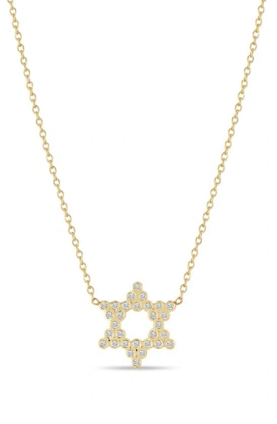 Zoë Chicco 14k Yellow Gold Diamond Bezel Star Of David Pendant Necklace, 14-16