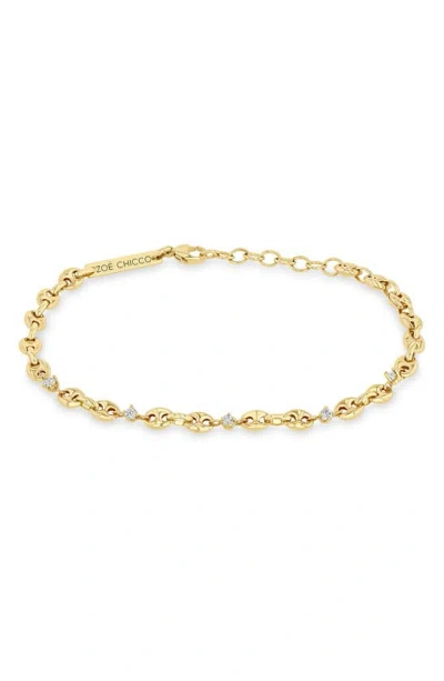 Zoë Chicco Diamond Station Puffed Mariner Chain In Gold