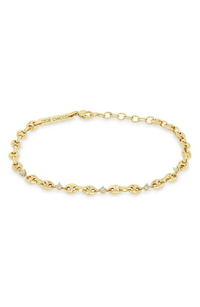 Zoë Chicco Diamond Station Puffed Mariner Chain In Yellow Gold