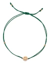 ZOË CHICCO 14K YELLOW GOLD MIDI BITTY SMILEY FACE GREEN CORD BRACELET