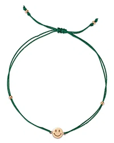 Zoë Chicco Midi Bitty Smiley Face Green Cord Bracelet In Gold/green