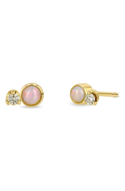 Zoë Chicco 14k Yellow Gold Opal Gemstones Opal & Diamond Stud Earrings In White/gold