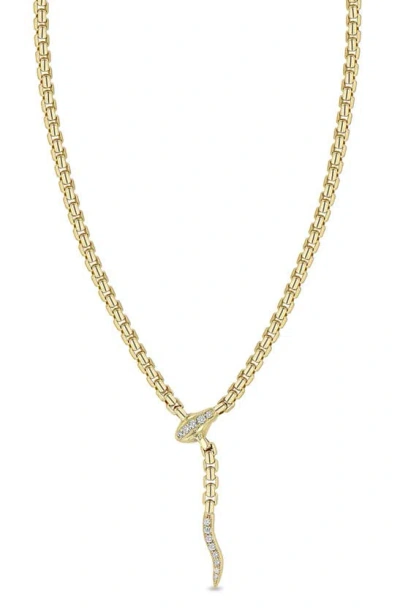 Zoë Chicco Pavé Diamond Snake Box Chain Necklace In Yellow Gold