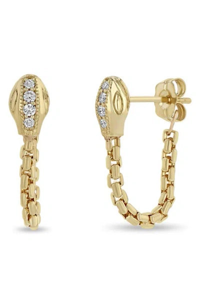 Zoë Chicco Snake Head Chain Drop Earrings In Yellow Gold