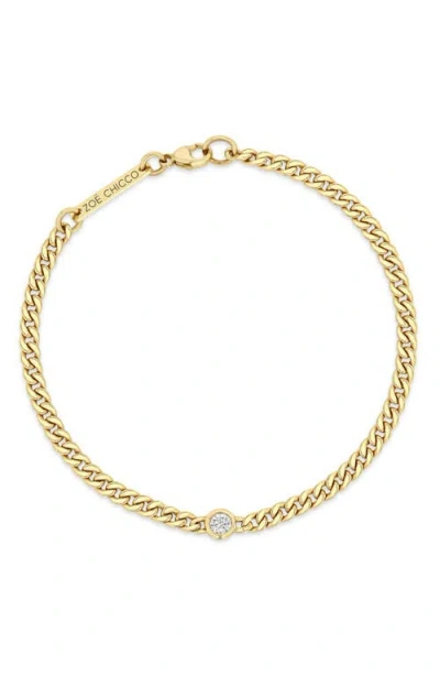 Zoë Chicco Small Curb Chain Floating Diamond Bracelet In Yellow Gold