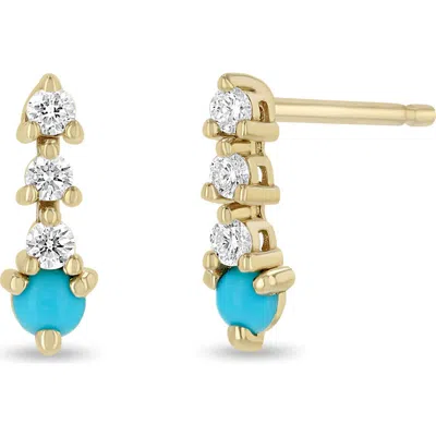 Zoë Chicco Diamond & Turquoise Drop Earrings In 14k Yellow Gold