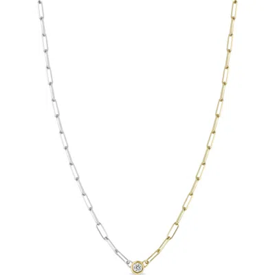 Zoë Chicco Diamond Bezel Mixed Paper Clip Chain Necklace In 14k Yellow Gold