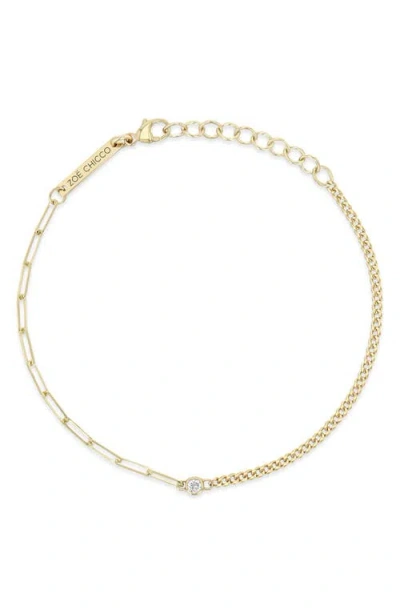 Zoë Chicco Diamond Pendant Mixed Chain Bracelet In 14k Yellow Gold