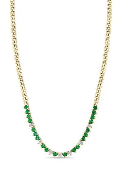 Zoë Chicco Emerald & Diamond Tennis Necklace In 14k Yellow Gold