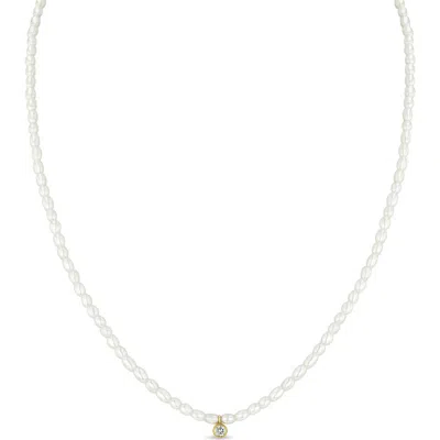 Zoë Chicco 14k Yellow Gold Beaded Cultured Freshwater White Pearls & Diamond Bezel Necklace, 14-16