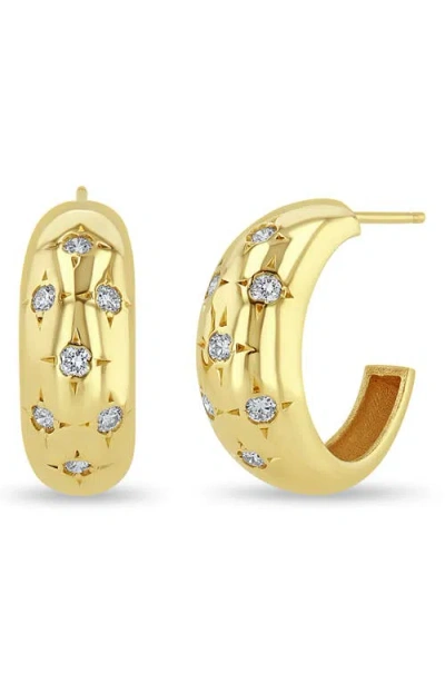 Zoë Chicco Medium Aura Diamond Hoop Earrings In 14k Yellow Gold