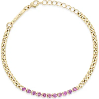 Zoë Chicco Pink Sapphire Tennis Bracelet In Pink/14k Yellow Gold