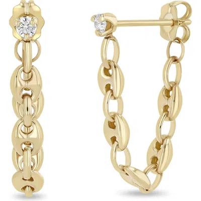 Zoë Chicco Diamond Puffed Mariner Chain Huggie Earrings In 14k Yellow Gold
