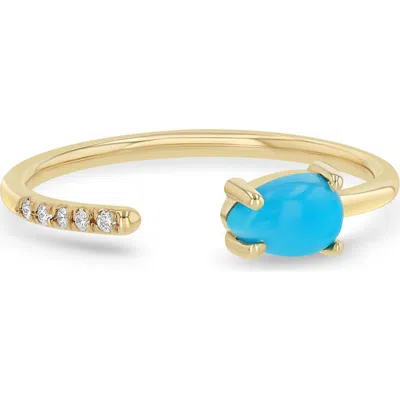 Zoë Chicco Turquoise & Diamond Pavé Open Ring In 14k Yellow Gold