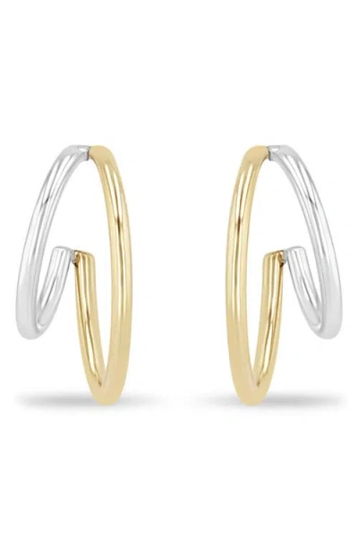 Zoë Chicco Two Tone Double Hoop Earrings In 14k Yellow Gold