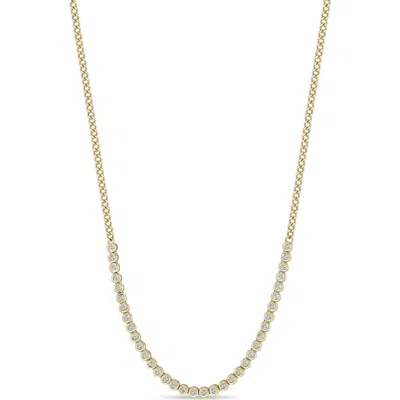 Zoë Chicco Xs Diamond Bezel Curb Chain Necklace In 14k Yellow Gold