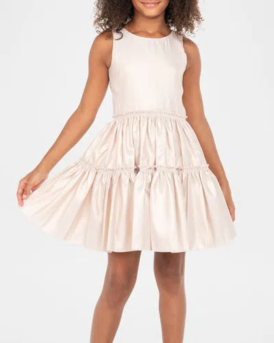 Zoe Kids' Girl's Ariana Iridescent Tiered Dress In Rose Gold
