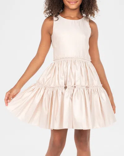 Zoe Kids' Girl's Ariana Iridescent Tiered Dress In Rose Gold
