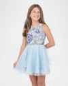 Zoe Girl's Ayla Floral Embroidered Tulle Dress In Blue