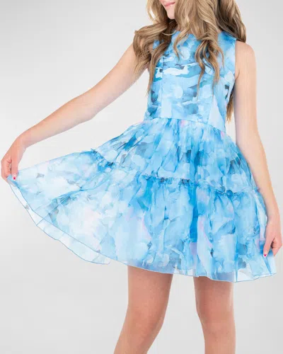 Zoe Kids' Girl's Becky Floral-print Tiered Dress In Blue