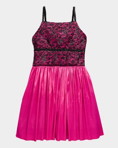 Zoe Kids' Girl's Everleigh Dress W/ Embelished Lace Bodice In Pinkblk
