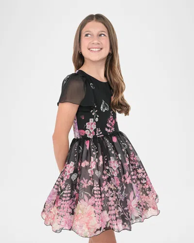 Zoe Kids' Girl's Hailey Floral-print Chiffon Dress In Multi