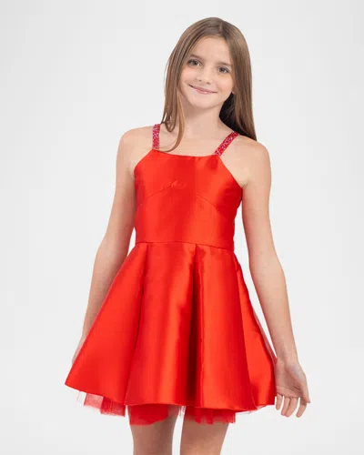 Zoe Kids' Girl's Henley Crackle Ballet-strap Mini Dress In Red