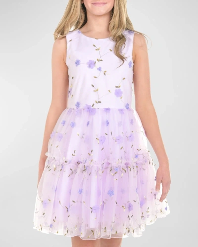 Zoe Kids' Girl's Lola 3d Floral-print Dress In Lavender