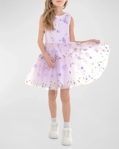 Zoe Kids' Girl's Lola 3d Floral-print Dress In Lavender