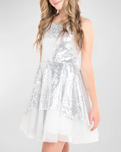 Zoe Kids' Girl's Nancy Sequin Overlay Tulle Dress In Silver
